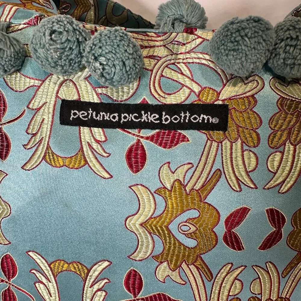 Vintage Petunia Pickle Bottom Purse Toddler Tote Diaper Bag Dressy Pom Poms